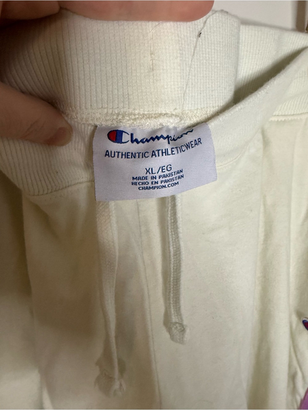 Champion Cream Sweatpants with Purple and Orange Rainbow Side Stripes - Picture 7 of 7